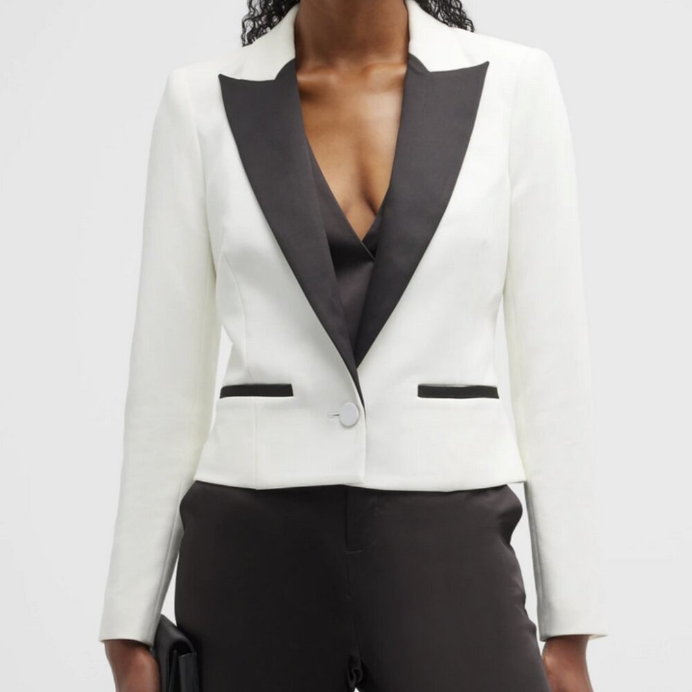 NEW L'AGENCE Scarlet Colorblock Crop Blazer in White / Black Size 6 Women NWT